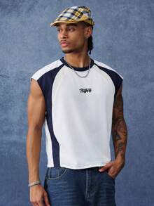 PAVTROS Camiseta sin mangas de hombre con bloques de color, patchwork e impresión de letras - Multicolor - Ver 4