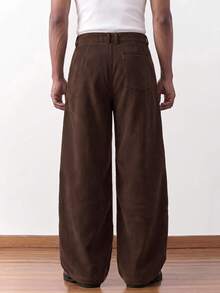 SWAVVY Men's Casual Versatile Solid Color Curved Leg Long Pants - Coffee Brown - View 4