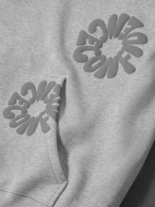 Manfinity EMRG Áo nỉ hoodie nam tay dài in chữ, có túi, phong cách thường ngày - Màu Xám nhạt - Xem 3