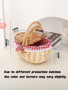 1pc Handwoven Wicker Picnic Basket – Double Lid Storage Hamper With Handle, Natural Willow Fruit Basket For Camping, Shopping, Wedding Decor, Farmhouse Storage - multicolor - View 15