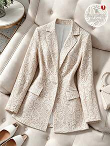 SHEIN Franclia 女款辦公套裝：仿蕾絲印花西裝外套（適合春夏與秋冬） - 彩色 - 查看 3