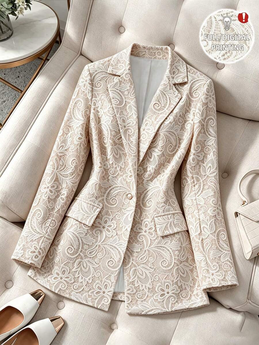 SHEIN Franclia Busana Kantor Wanita: Blazer Motif Renda Imitasi (Cocok untuk Musim Semi/Panas dan Musim Gugur/Dingin) - MultiWarna - View 1