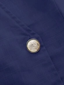 SHEIN Holidaya 女款純棉短袖上衣，前扣交叉深V領，適合春夏日常穿著、優雅聚會、情人節、休閒上衣、度假、海邊度假、假期、通勤、優雅上衣、女款工作上衣、女款辦公穿著、社交上衣/職場上衣、女款辦公 - 深色水洗藍 - 查看 5