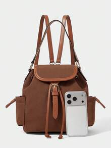 SHECARRY Ladies Fashion Brown Backpack, Casual Simple Commuter College Backpack, Shoulder, Suitable For Daily Life, School, Shopping, Shopping - Brown - View 4