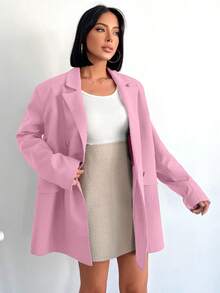 SHEIN Cottnline Chaqueta De Traje De Doble Botonadura Con Solapa Entallada - Rosa - Ver 3