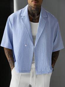 SLATEMANN Men's Striped Casual Versatile Daily Wear Shirt - Blue - View 6
