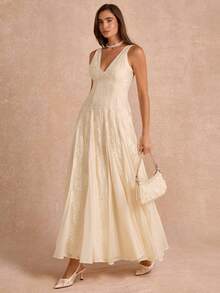 Enchnt Premium Pre-Fall Romantic Women's Elegant Apricot Tencel Embroidered Exquisite Slimming Dress,Birthday Dress,Festival Outfits,Casual Dress - Apricot - View 6