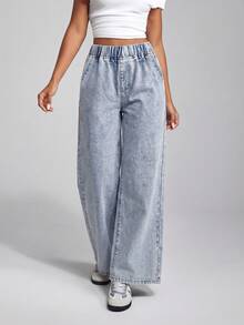 EMERY ROSE Jeans de pierna recta lavados casuales talla grande - Azul - Ver 1