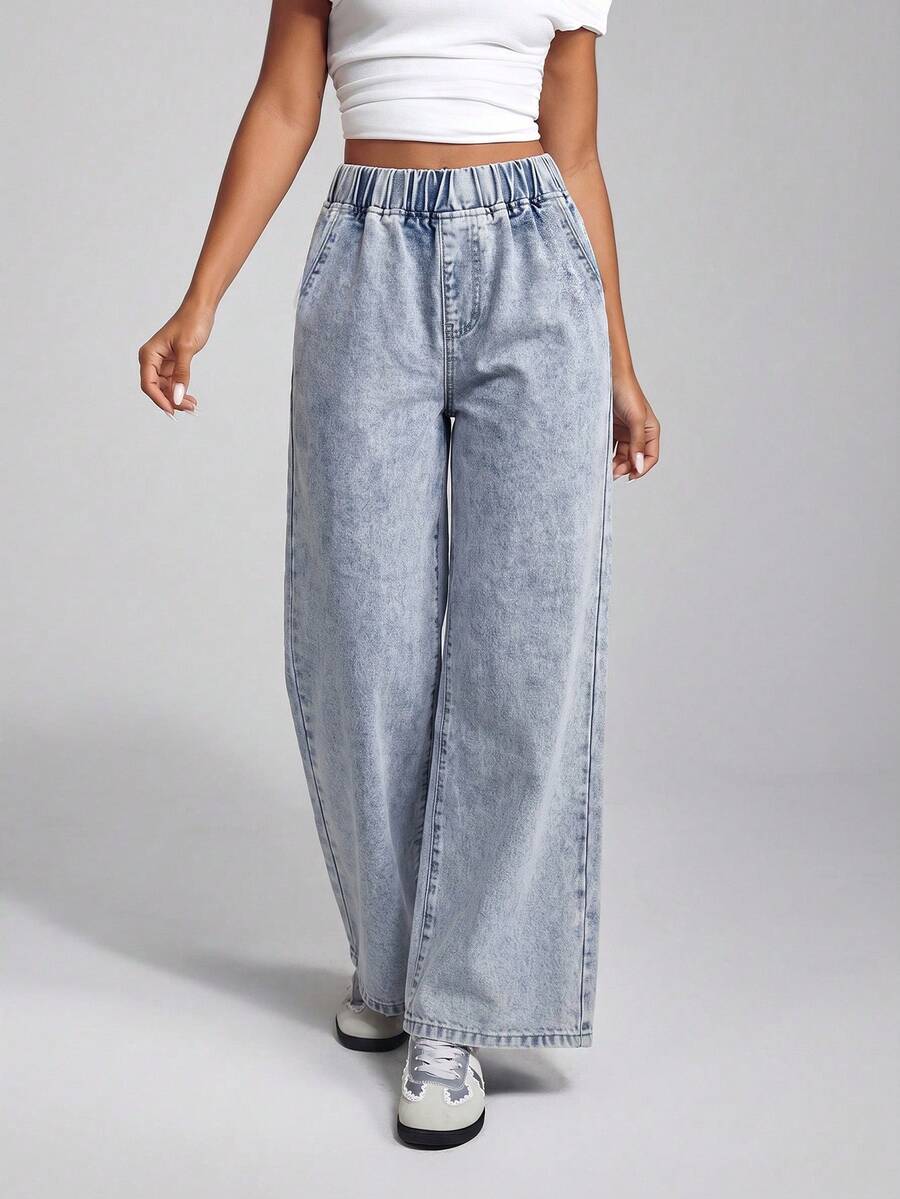 EMERY ROSE Jeans de pierna recta lavados casuales talla grande - Azul - Ver 1