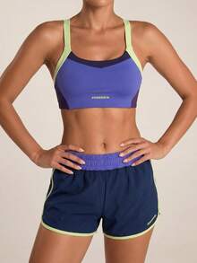 SHEIN BAE Women's Contrast Color Camisole And Elastic Waist Shorts Sports Suit Workout Women Sets - Purple - View 4