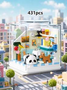POKOJA LAND Cute Panda House Mini Landscape Building Blocks, Panda Living Room Kitchen Bedroom Bathroom DIY Bricks Set, Desktop Ornament, Perfect Holiday Gift - Multicolor - View 2