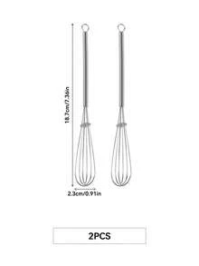 1/2/3pcs 7Inch Stainless Steel Stir Egg Cream Hand Egg Beater Whisk For Kitchen Blender Mixer Stirring Beating Daily Baking Essentials Holiday Essentials - Silver - View 6