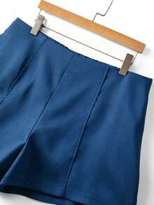 GlowEve CURVE Women's Plus Size Side Zipper Short Suit Fabric Casual Vacation Shorts - Dusty Blue - View 6