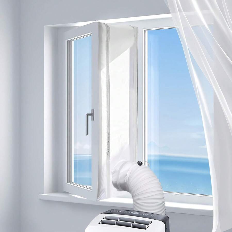 Adjustable Connector Universal Window Sealing Strip, Suitable For Multiple Sizes, With Zipper And Adhesive Fasteners, Suitable For All Portable Air Conditioners. The New Upgrade Has Added Cuffs, Which Can Provide Better Sealing Effect. - White - View 1
