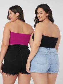 SHEIN BASICS 大尺碼 2 件組短版抹胸上衣/夏季/露肩上衣 夏季上衣 - 彩色 - 查看 2