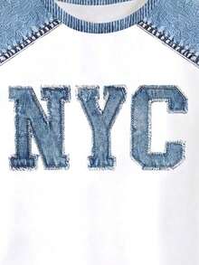 (1套) 男童清新時尚極簡紐約 NYC 拼接圖案基礎短袖T恤與短褲套裝，夏季日常穿搭 - 彩色 - 查看 6