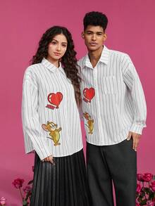 TOM & JERRY X SHEIN Unisex Cartoon Pattern Long Sleeve Shirt - White - View 7
