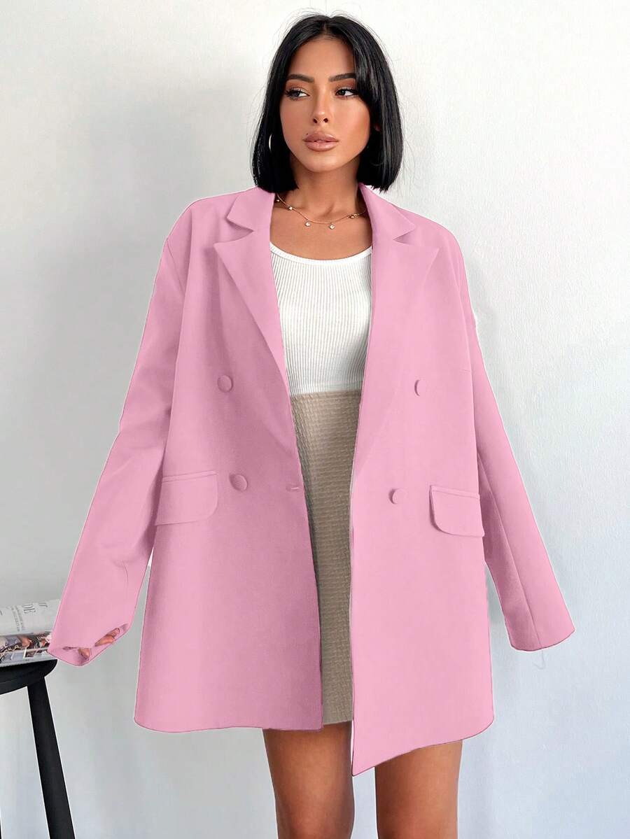 SHEIN Cottnline Chaqueta De Traje De Doble Botonadura Con Solapa Entallada - Rosa - Ver 1