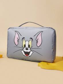 TOM & JERRY X SHEIN 卡通貓鼠旅行收納袋，適合學生/成人，衣物/化妝品收納袋，3種尺寸，單件/套組販售 - 灰棕藍 - 查看 2