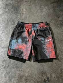 Gym Rark Men's Summer Casual Tie-Dye Print Sports Shorts - Black - View 8