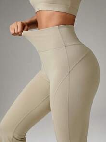 OutZeal Slim Fit High Waist Extra Long Floor Length Flare Leggings - Khaki - View 10