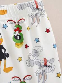 LOONEY TUNES X SHEIN 小男孩圓領短袖上衣與短褲家居服 - 白色 - 查看 4
