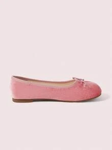 CUCCOO DOLLMOD Women's Velvet Bow Detail Split Toe Flat Elegant Pink Ballet Flats Daily Casual Shoes Fall Shoes - Pink - View 5