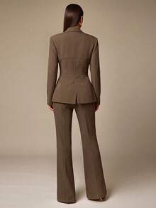Silquee This Elegant, Slim-Fit Brown Long-Sleeve Blazer Features A Lapel Collar And A Bodice-Style Construction With Waist Seams, Making It Suitable For Both - Brown - View 3