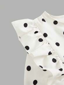 SHEIN Tween Girl Polka Dot Bow Loose Cute Casual Ruffle Sleeve French Style Dress, Long Sleeve Dress, Autumn/Winter Plaid Dress, Summer/Autumn, Perfect For Casual Daily Wear And School Daily Wear, Mother-Daughter Sister Matching - Multicolor - View 3