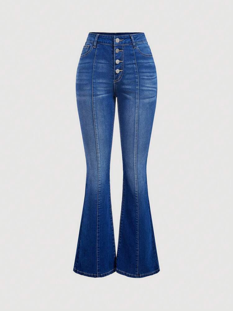 Balvessa Jeans de mezclilla casuales y versátiles para mujer con bolsillos y botones para uso diario - Azul - Añade 5