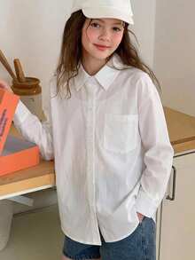Hapijoa 大童女孩秋季服飾 女孩大號翻領短袖襯衫 夏季 - 白色 - 查看 4