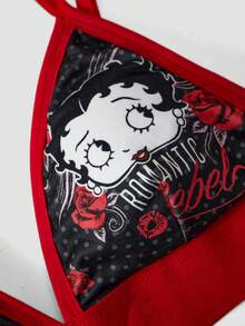 Chillnights Betty Boop x SHEIN Set 2 Potong Bra dan Celana Dalam Hipster Motif Betty - MultiWarna - View 3