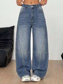 Coolane Women's Casual Versatile Daily Travel Denim Jeans With Pockets And Buttons Women's Fall Teacher Pants - Blue - View 5
