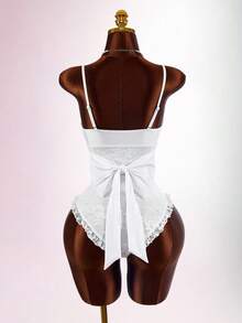Amplova Women's One-Piece Bandeau Swimsuit With Lace, Sexy And Avant-Garde, Suitable For Vacation Wear, Tie-Front, Bow Back, Ruffled Hem, Night White Summer - White - View 4