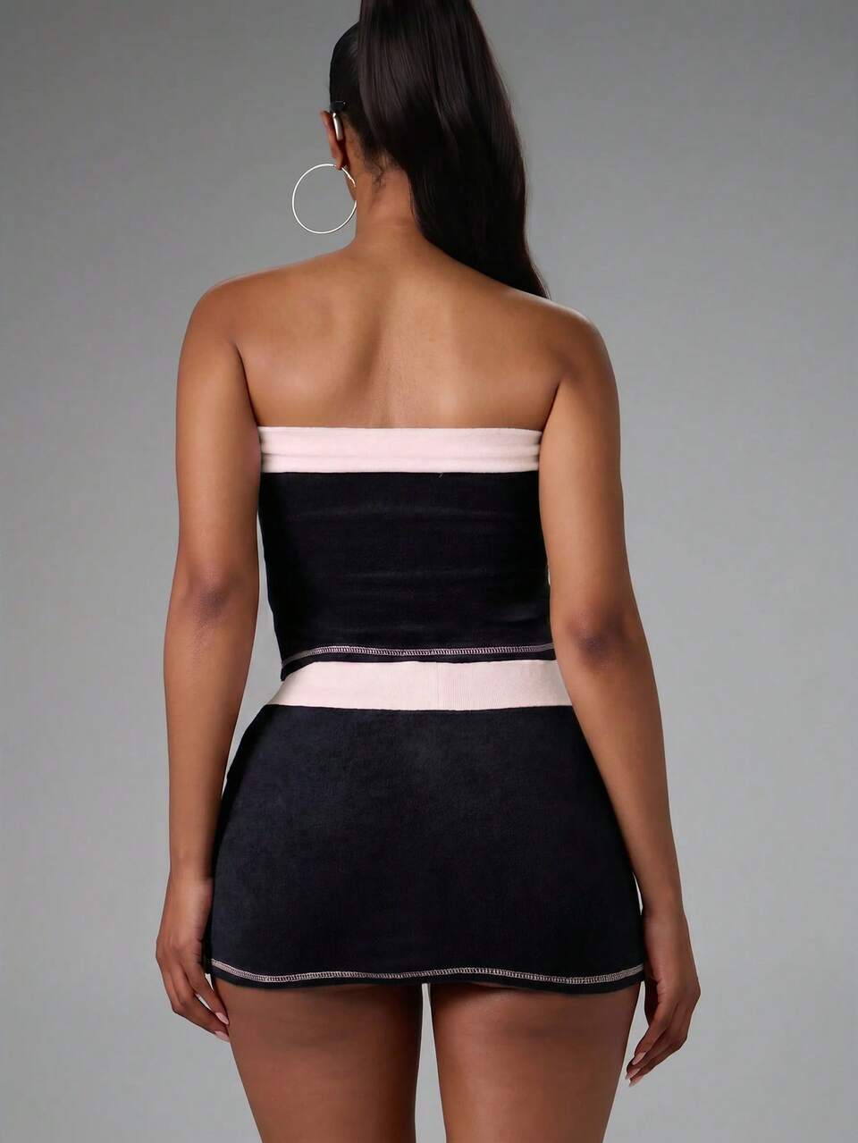 BABYPHAT Velour Strapless Bandeau Tube Top With Logo Embroidery And Drawstring Waist Detail