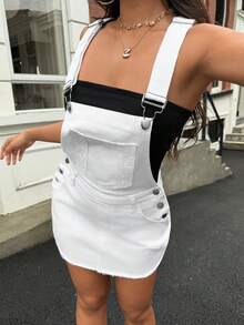 Rivivi Women's Street Fashion Pocket Button Distressed Denim Dress - White - View 3