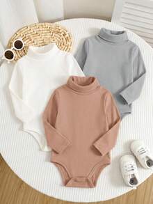 SHEIN 新生兒男嬰女嬰秋冬裝套裝連身衣 3件/組 - 彩色 - 查看 5