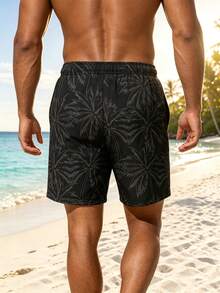 Manfinity KASUA Men's Palm Tree Print Drawstring Waist Beach Shorts - Black - View 2