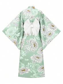 Irokai 花卉印花日式傳統浴衣 - 青碧色 - 查看 2