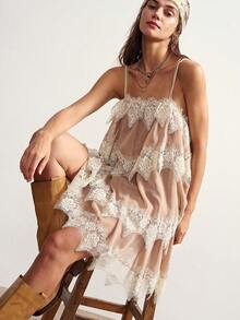 Bohemela Casual Woven Patchwork Ruffle Trim Women's Mini Dress - Coral Orange - View 8