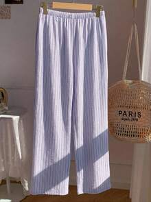 Solflare Lavender Striped Plus Size Women's Pants, Spring/Summer Fall - Mauve Purple - View 2