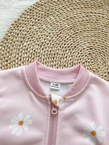 Vintaside Kids 女嬰秋冬長袖圓領簡約休閒印花夾克搭配時尚百搭印花長褲套裝 - 粉色 - 查看 8