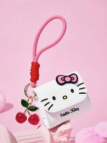 HELLO KITTY AND FRIENDS | SHEIN Piccola pochette portaoggetti con stampa gatto carino, con ciondolo a ciliegia e cordino intrecciato, ideale anche come portamonete o decorazione per borse - Fiocco rosa - Visualizzare 2