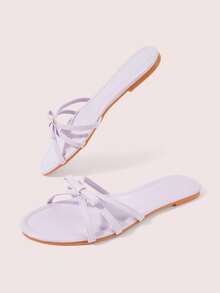 CUCCOO DOLLMOD Ladies Light Purple Comfortable Flat Bottom Sandals, Sweet Style Bow Decoration - Light purple - View 3