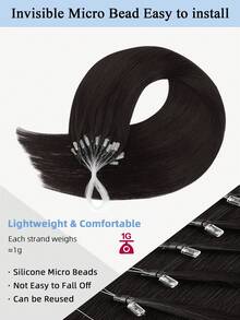 Micro Loop Human Hair Extensions Premium Virgin Remy Hair 1B# Natural Color Reusable Invisible Micro Link Bead Hair No Glue No Tape Design 50Pcs 14-22 Inch Anti Shedding Soft Texture Ideal For Full Head Makeover Holiday& Hairstyle For Girls & Women - S1B - View 5