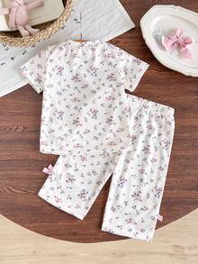 SHEIN Vintaside Kids 新生女嬰粉黑時尚套裝 短袖上衣配3D蝴蝶結 可愛套裝 適合0-9個月嬰兒 - 米色 - 查看 2