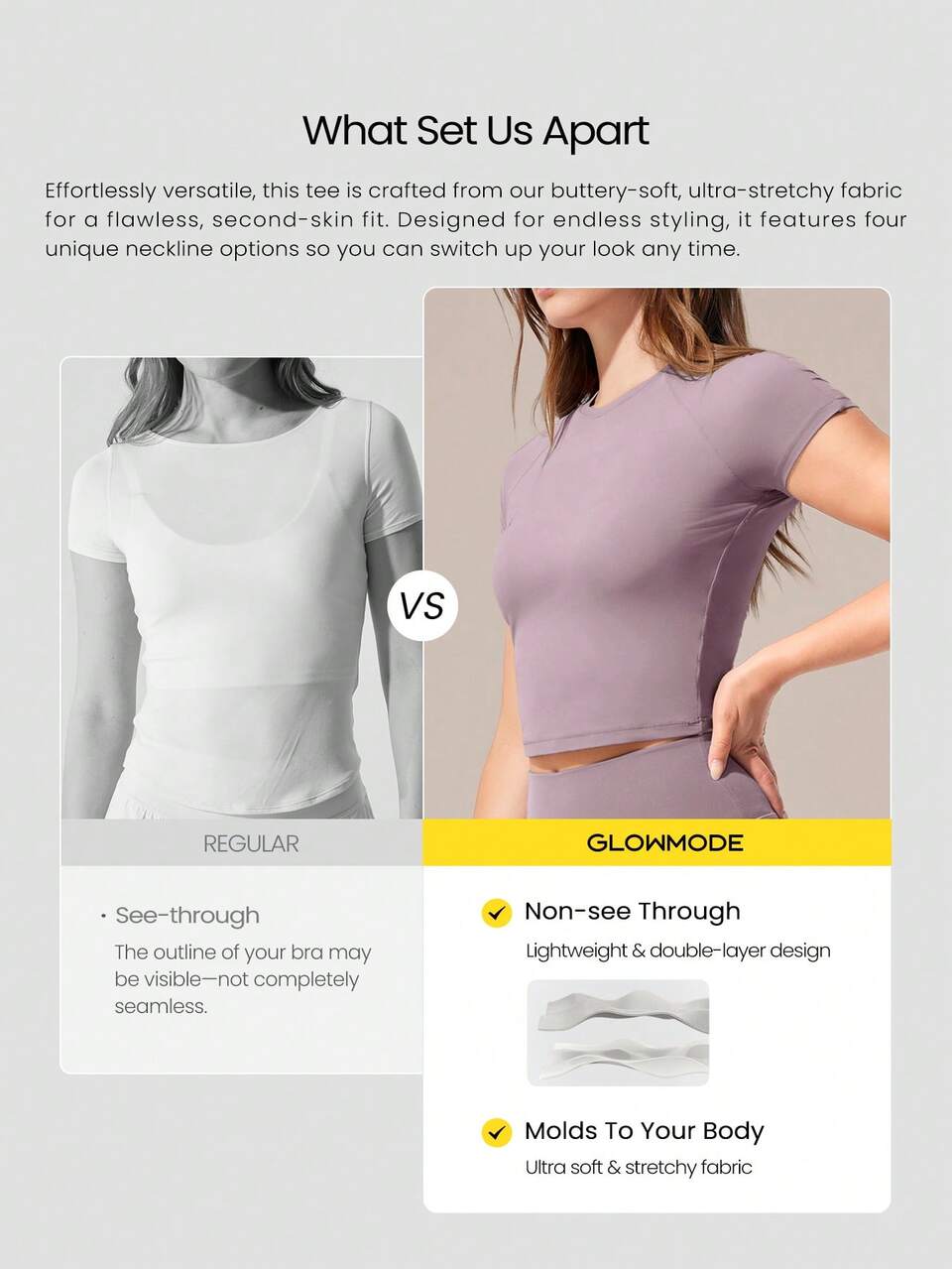 Glow Era Soft Stretchy Round Neck Slim Fit Cropped Short Sleeve Active Crewneck Tee Low-Impact Yoga Pilates Gym Studio Daily Casual Wear