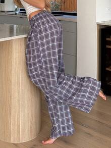 Livesso Pantalones de pijama a cuadros para mujer - Morado - Ver 2
