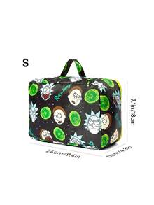 Rick and Morty X SHEIN 科幻動畫系列主題聚酯纖維旅行收納套裝，5件式網格頂蓋收納袋（衣物/鞋子/洗衣款），可單件購買或整套購買 - 黑綠 - 查看 5