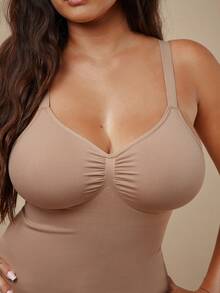SHEIN BAE CURVE 1 件女士无缝塑身上衣，腰腹部瘦身，简约舒适 - 摩卡棕 - 查看 7